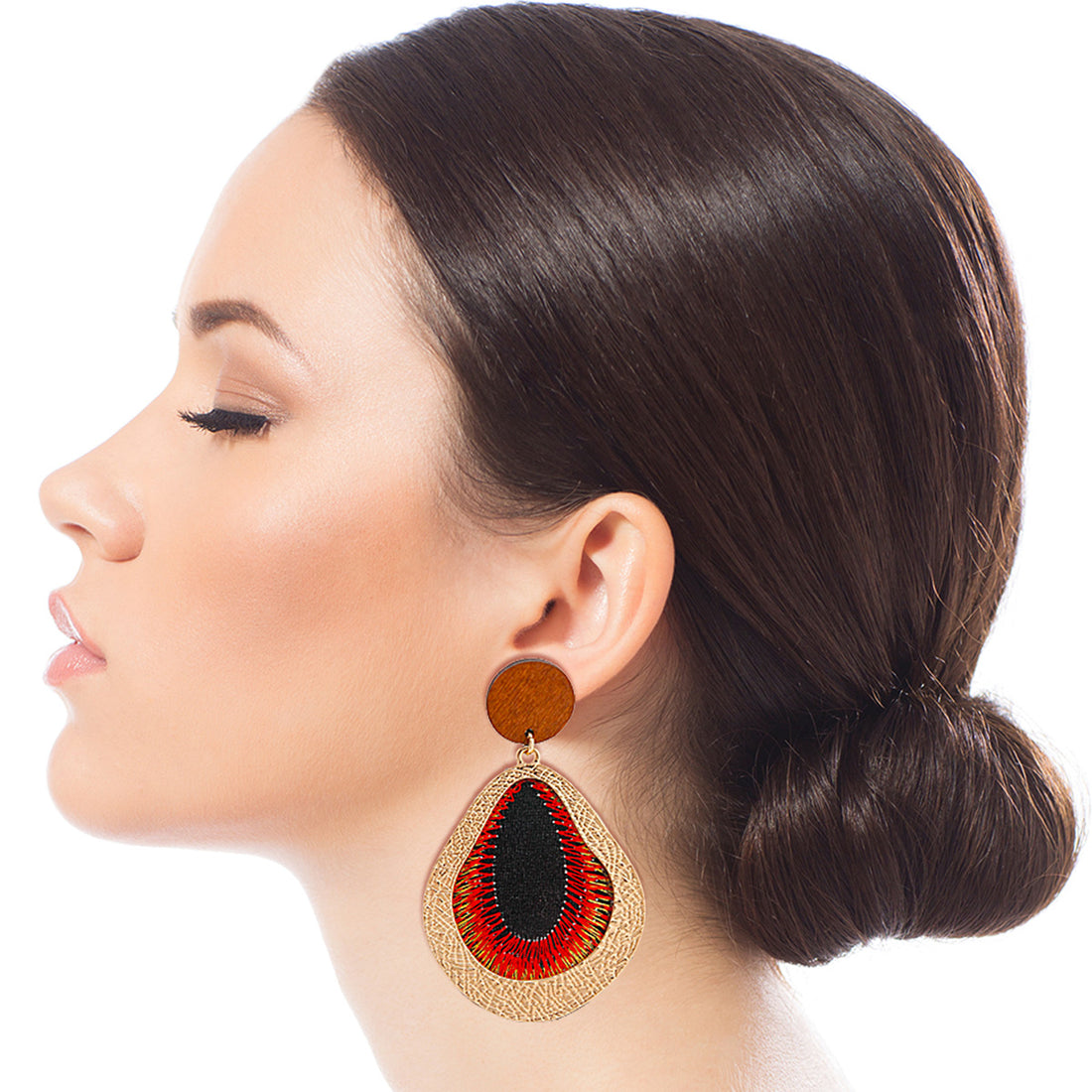 Embroidered Red Teardrop Earrings