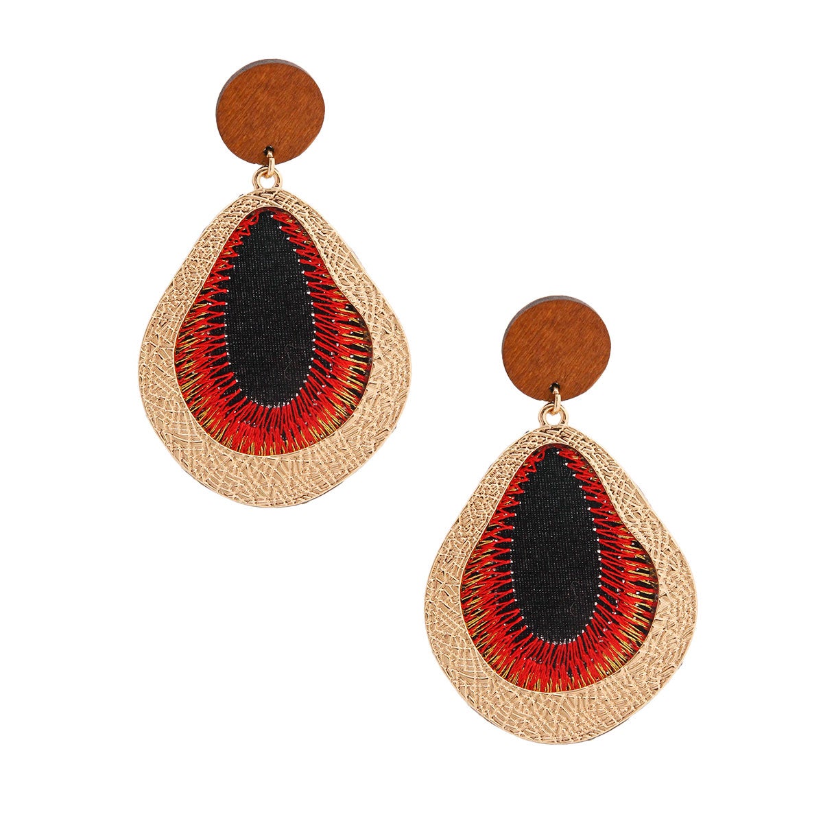 Embroidered Red Teardrop Earrings