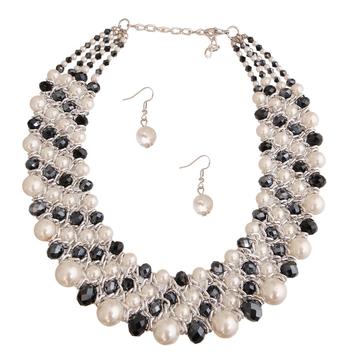 White Pearl Black Bead Collar