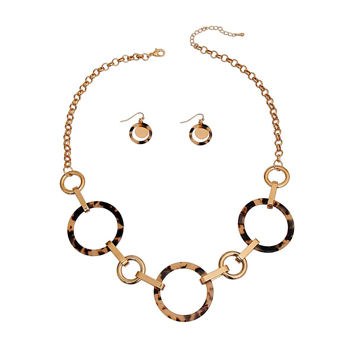 Gold Round Link Tortoiseshell Necklace Set