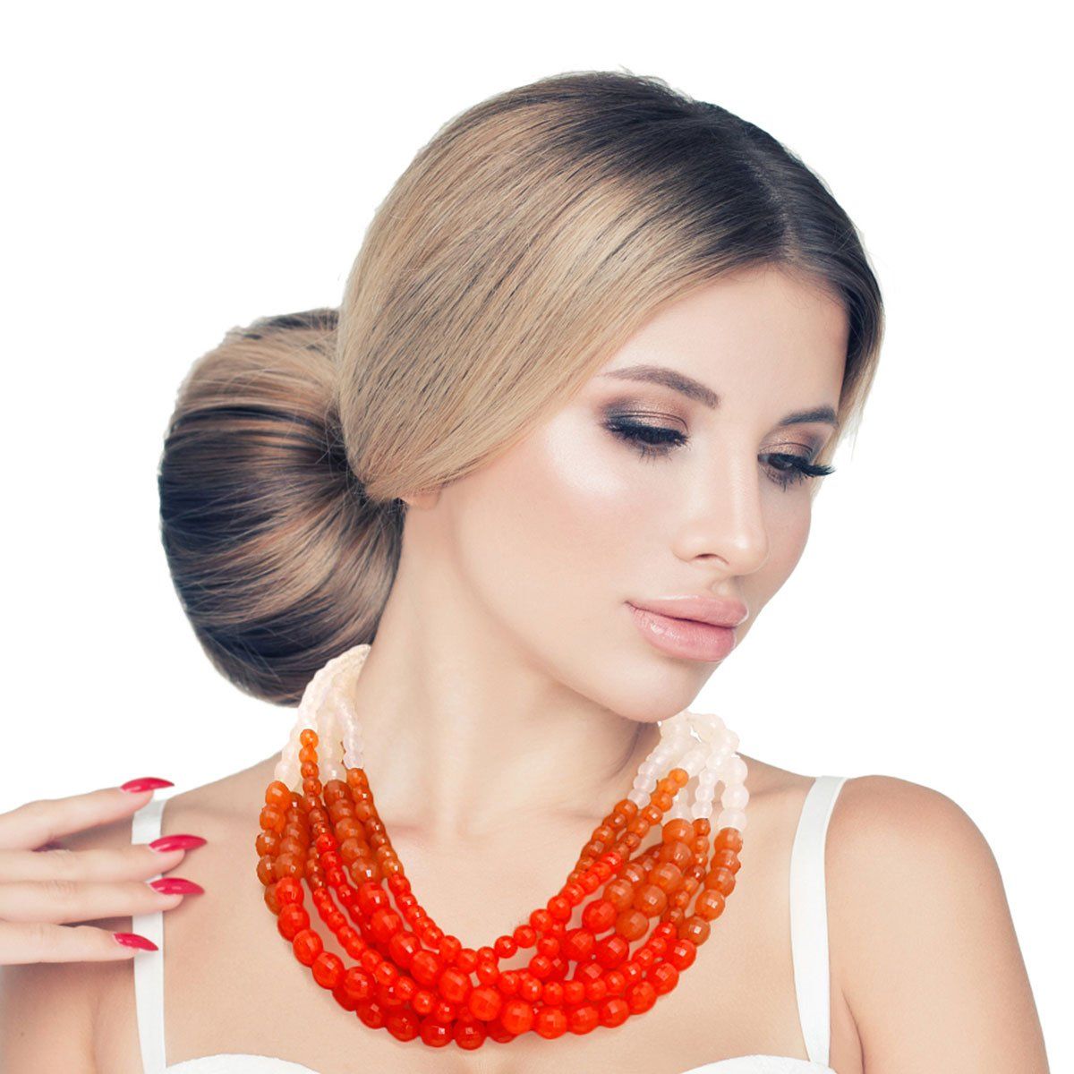 Orange Bead Ombre Layered Necklace