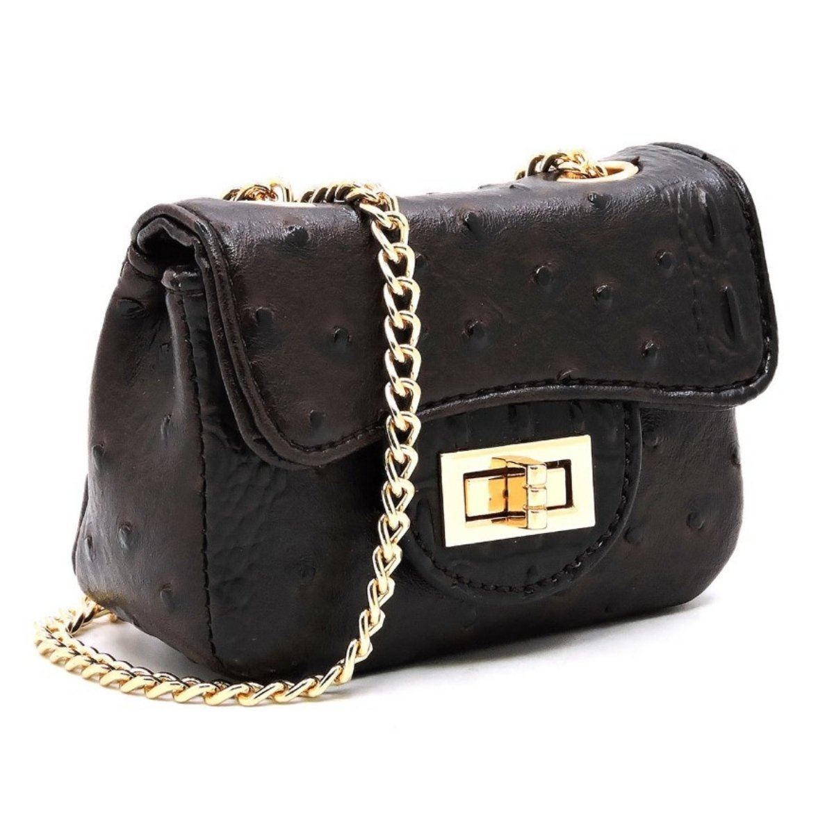 Dark Brown Ostrich Mini Crossbody