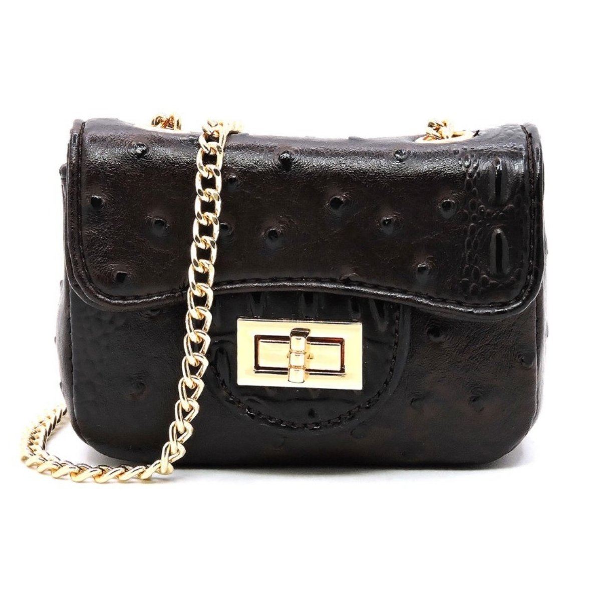 Dark Brown Ostrich Mini Crossbody