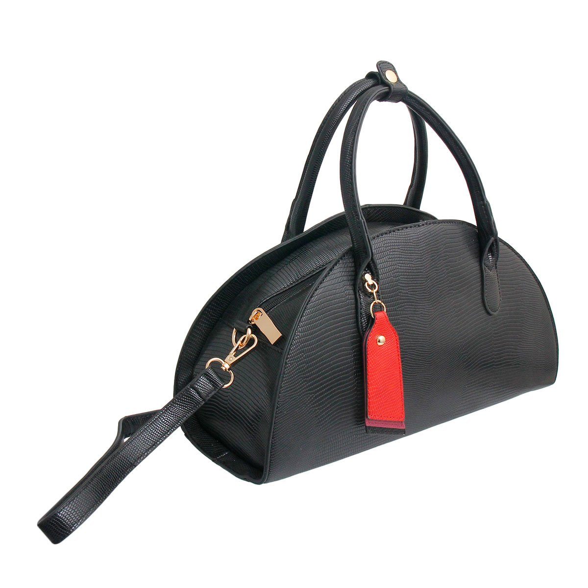 Black Snake Leather Half Moon Bag