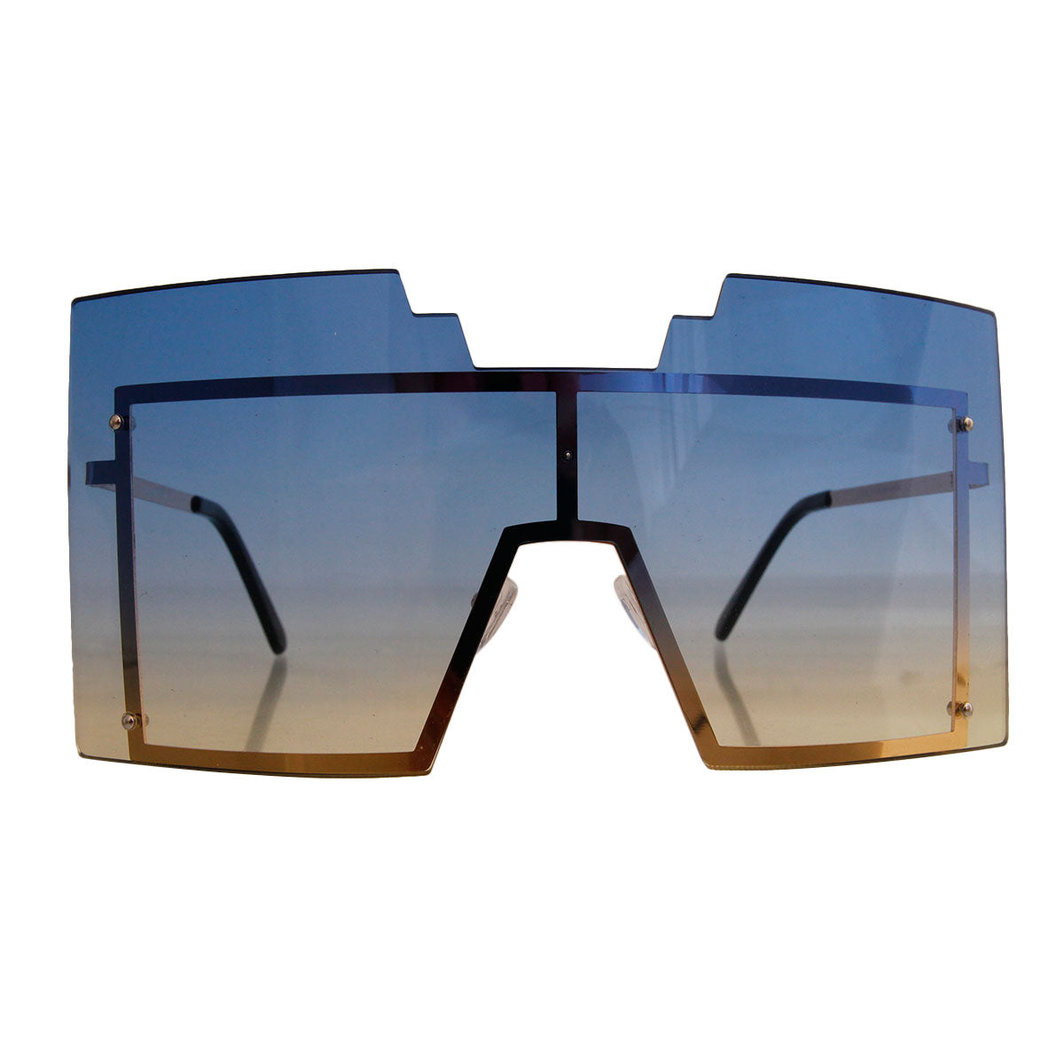 Blue Geometric Shield Sunglasses