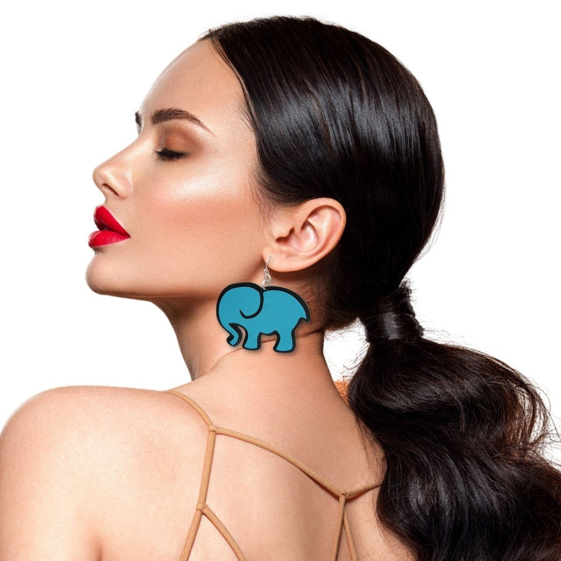 Turquoise Leather Elephant Drop Earrings