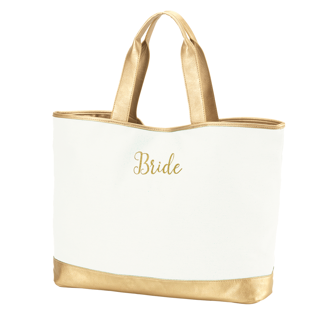 Creme Cabana Tote Embroidered BRIDE in Gold Thread