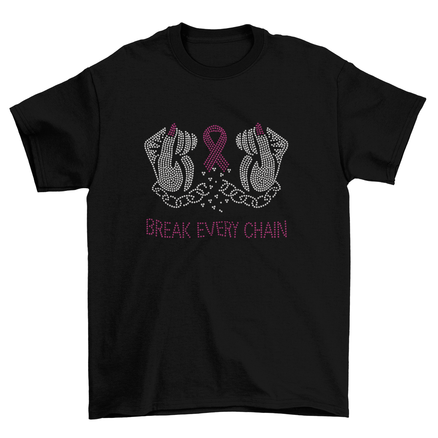 Break Every Chain Rhinestone Breast Cancer Awareness T-Shirt-Get Me Bedazzled