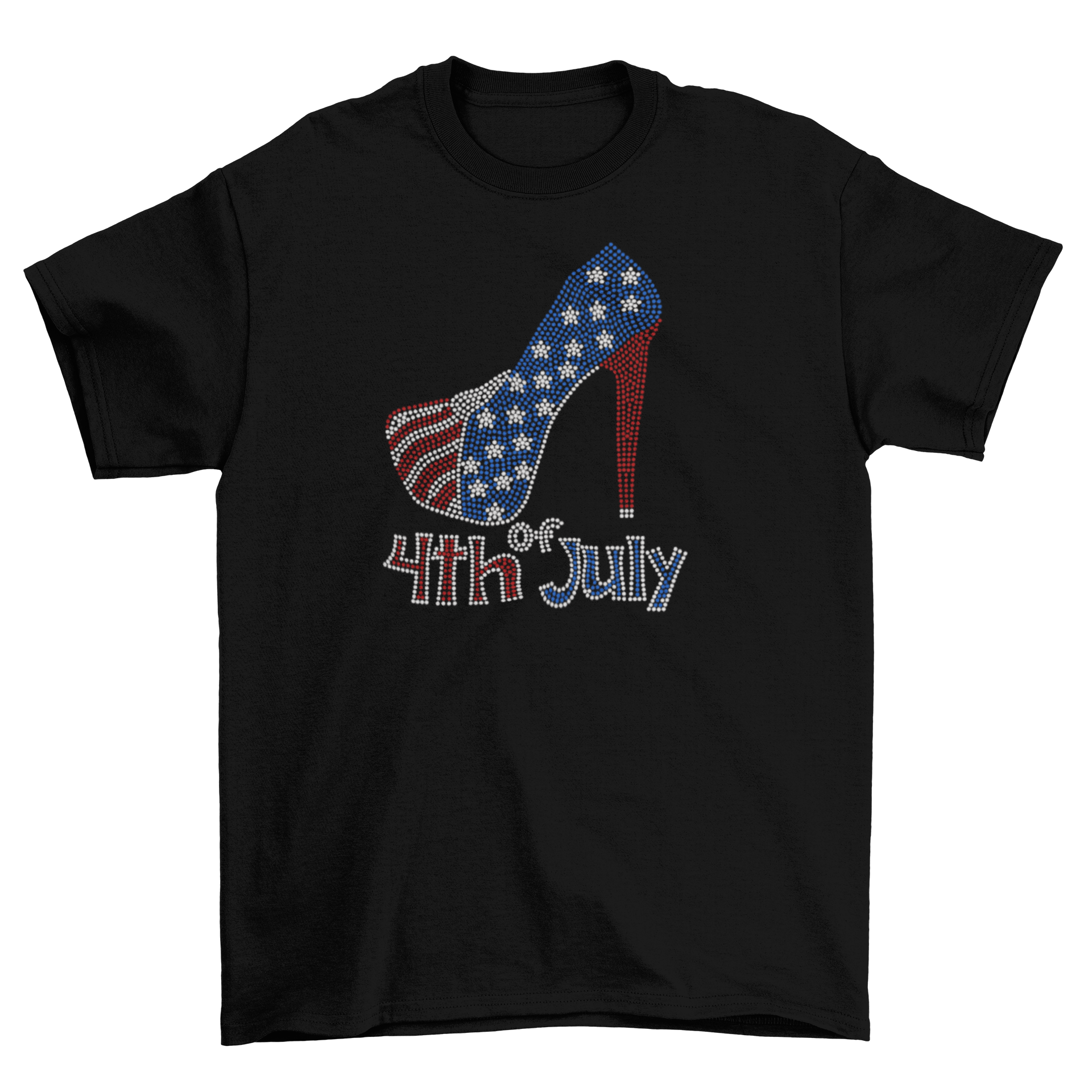 4th of July Rhinestone Heel Stiletto T-Shirt-T-Shirt-Get Me Bedazzled