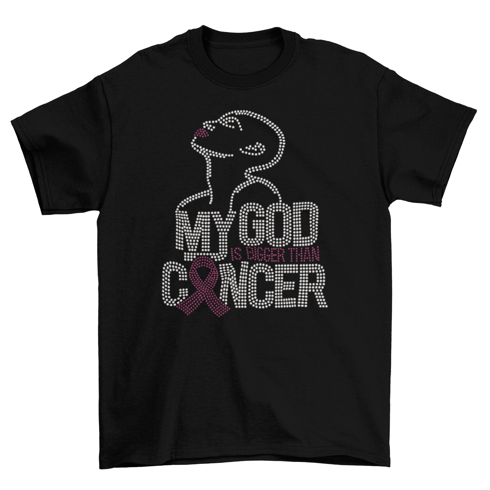 My God is Bigger than Cancer Rhinestone T-Shirt-Short Sleeve Tee-Get Me Bedazzled