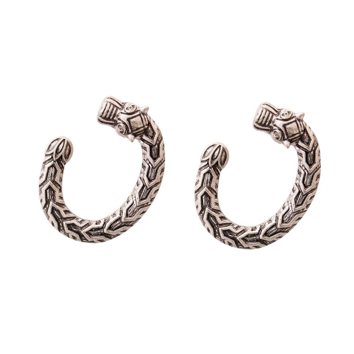 Burnished Silver Dragon Horseshoe Earrings