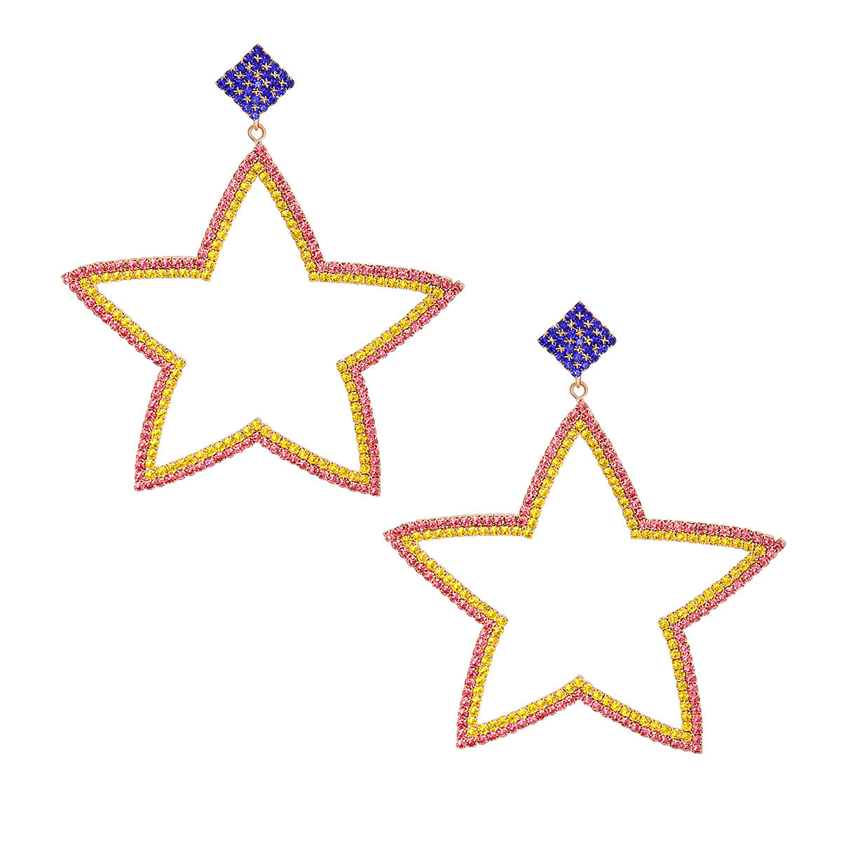 Pink and Yellow Stone Star Earrings