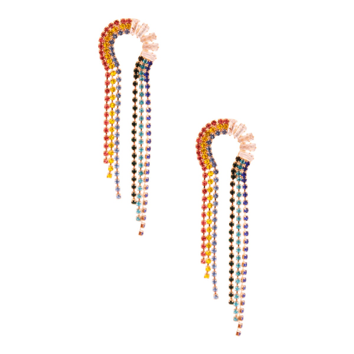Rhinestone Rainbow Fringe Earrings