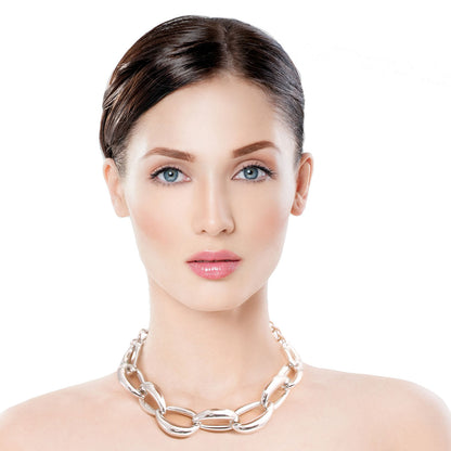 Silver Hollow Chain Link Necklace