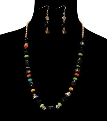 Multi Color and Wood Bead Necklace Set