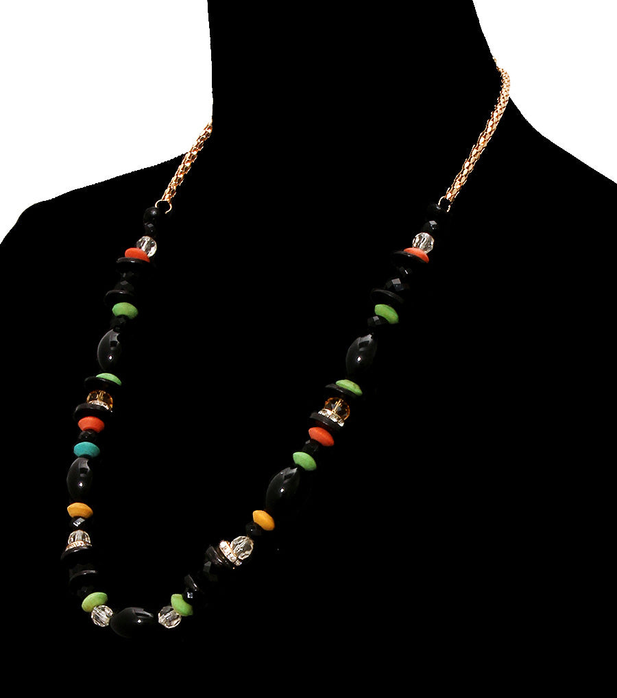 Multi Color and Wood Bead Necklace Set