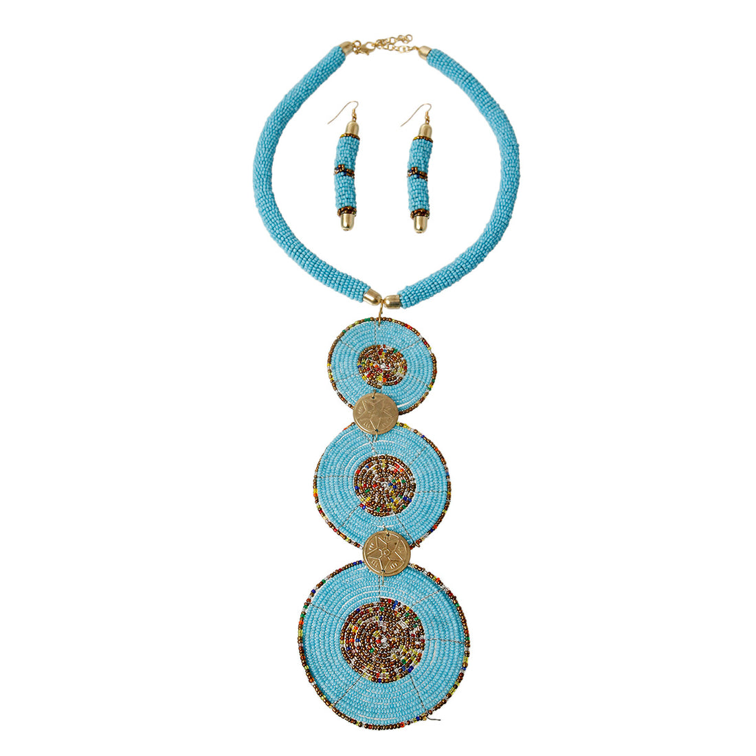 Blue Bead Drop Necklace Set