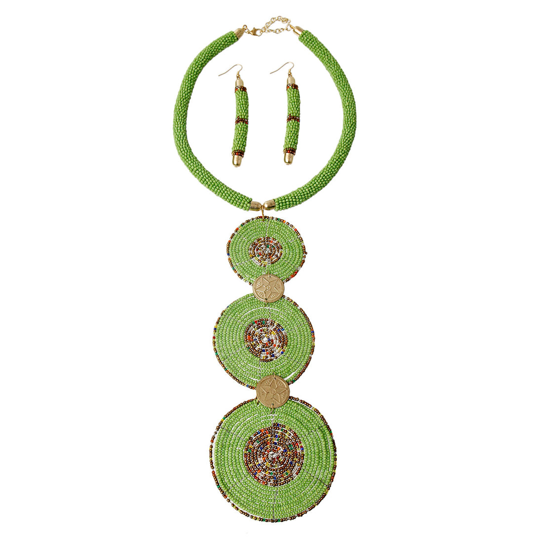 Green Bead Drop Necklace Set