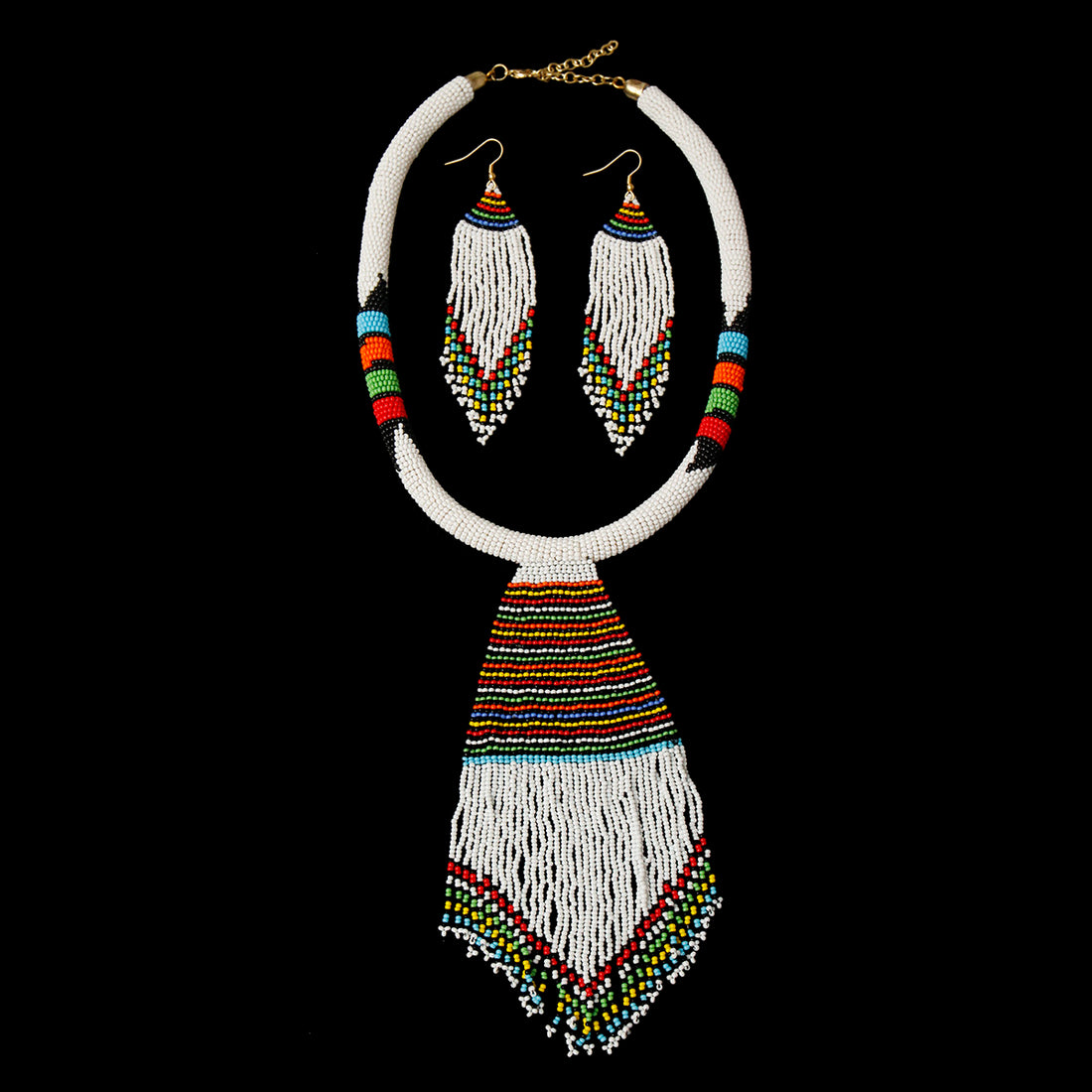 White Bead Tassel Necklace Set