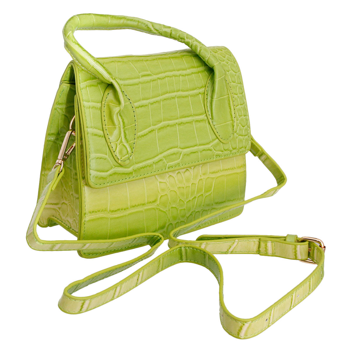 Green Croc Flap Satchel Handbag