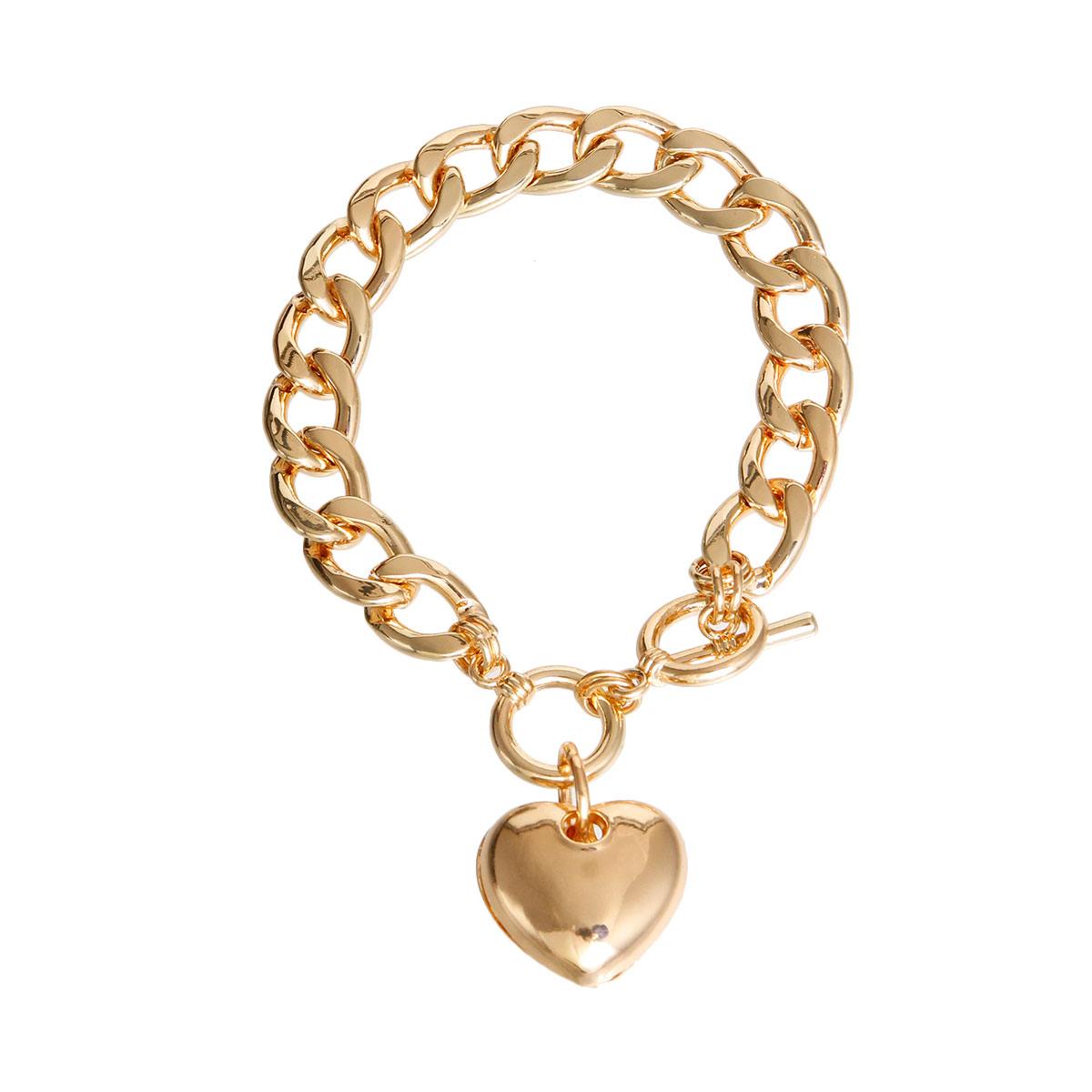 Gold Metal Heart Toggle Bracelet