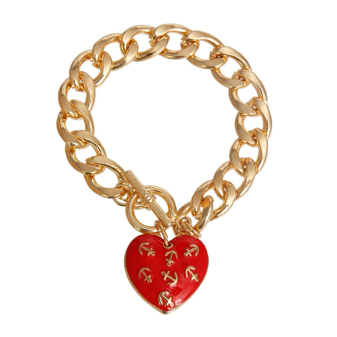 Red Anchor Heart Toggle Bracelet