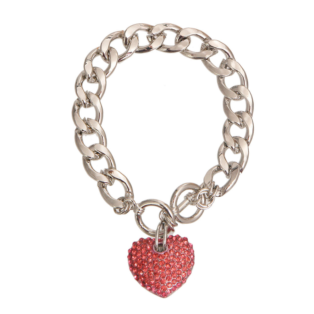 Silver Pink Heart Toggle Bracelet