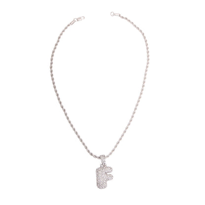 F Rhinestone Silver Necklace