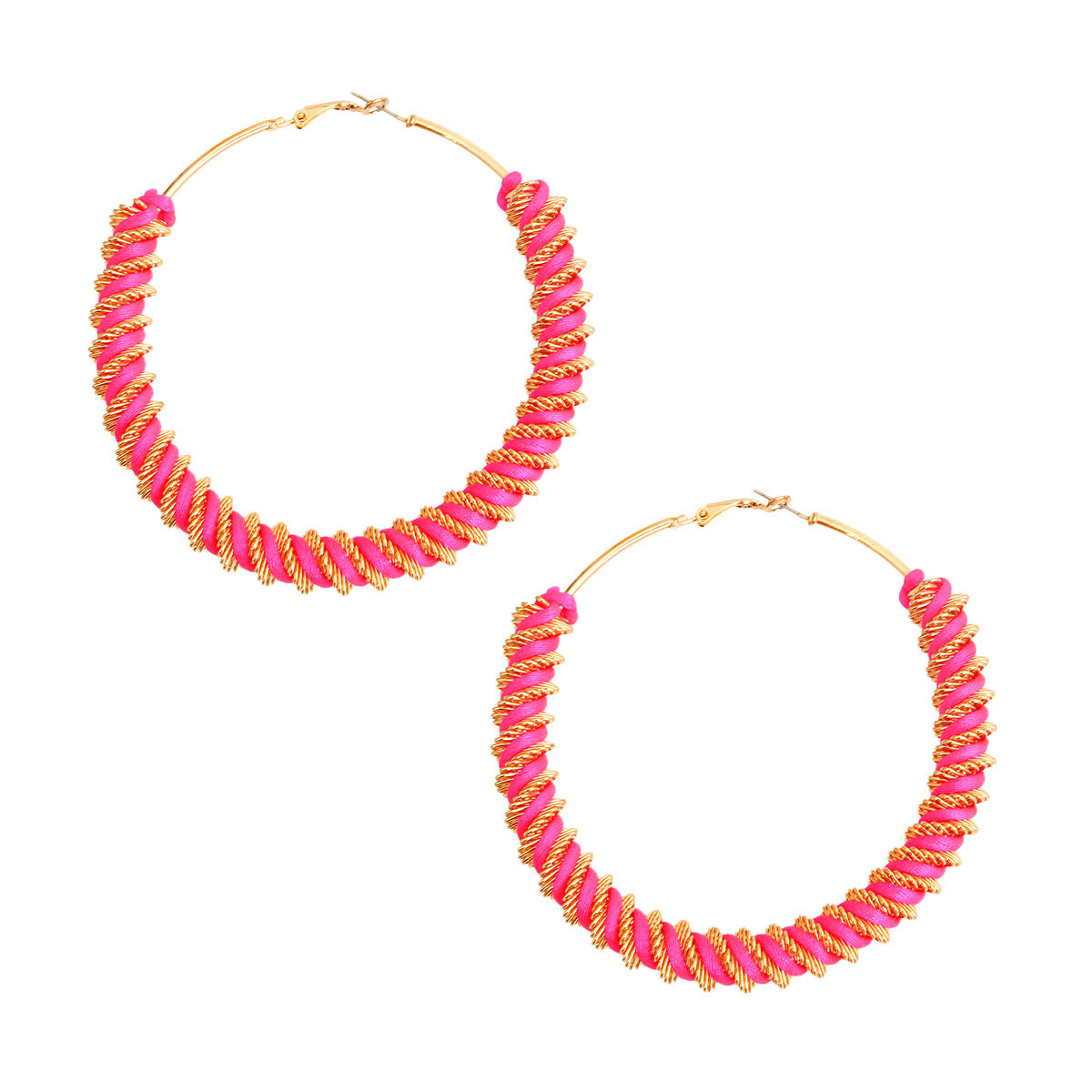 Gold and Fuchsia Twisted Hoops