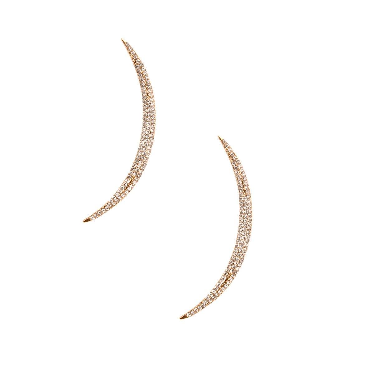 Gold and Clear Curved Bar Earrings