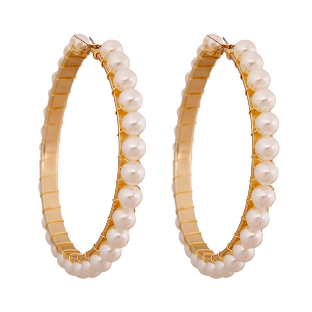 Gold and Cream Pearl Hoop Earrings