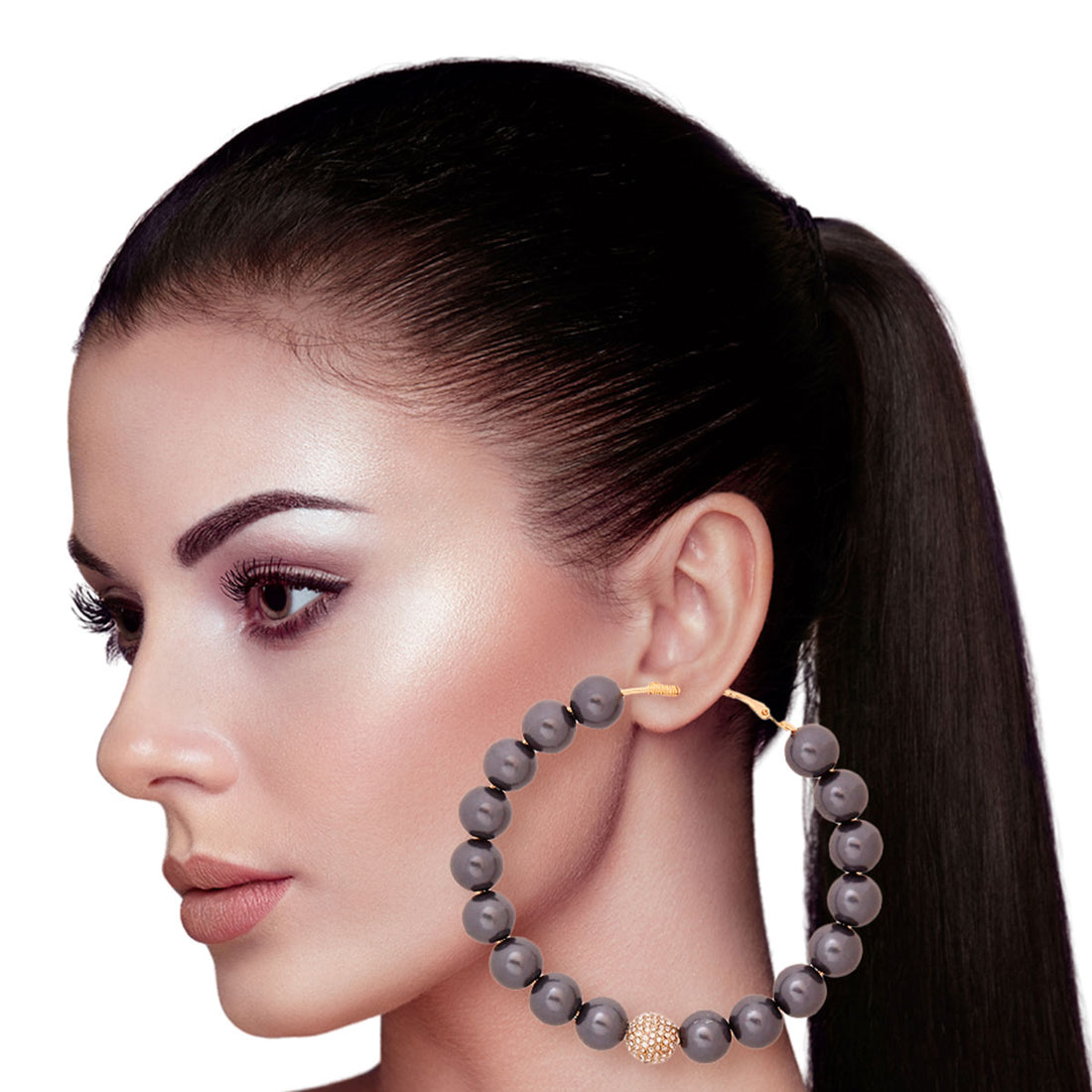 Hematite Pave Rhinestone Hoops