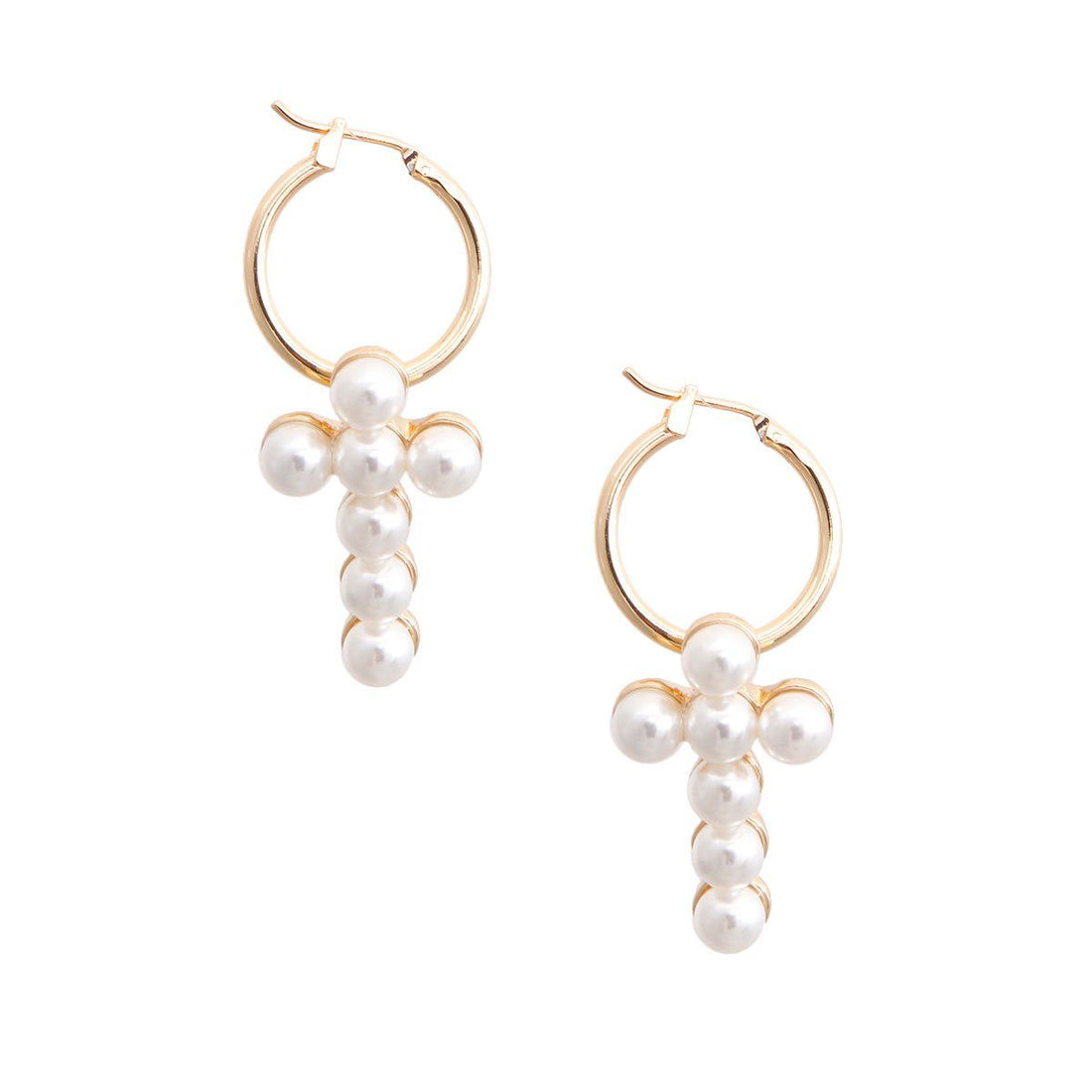 Cream Pearl Cross Baby Hoops