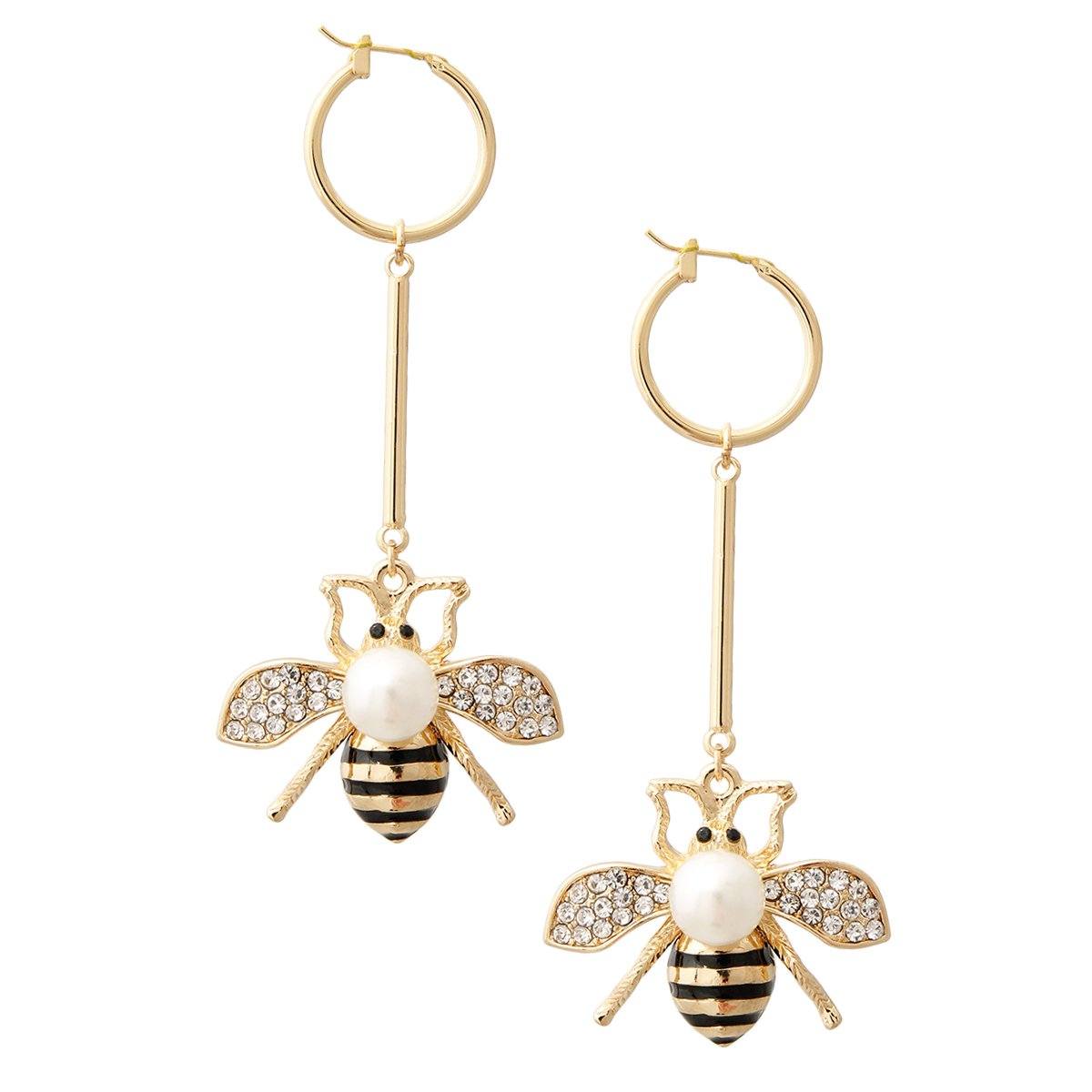 Rhinestone Bee Drop Earrings