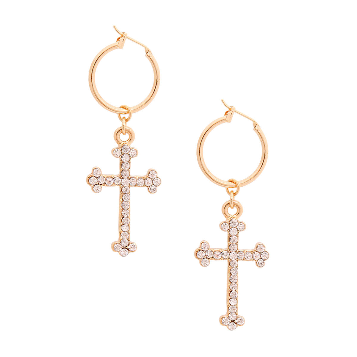 Gold Pave Cross Baby Hoops