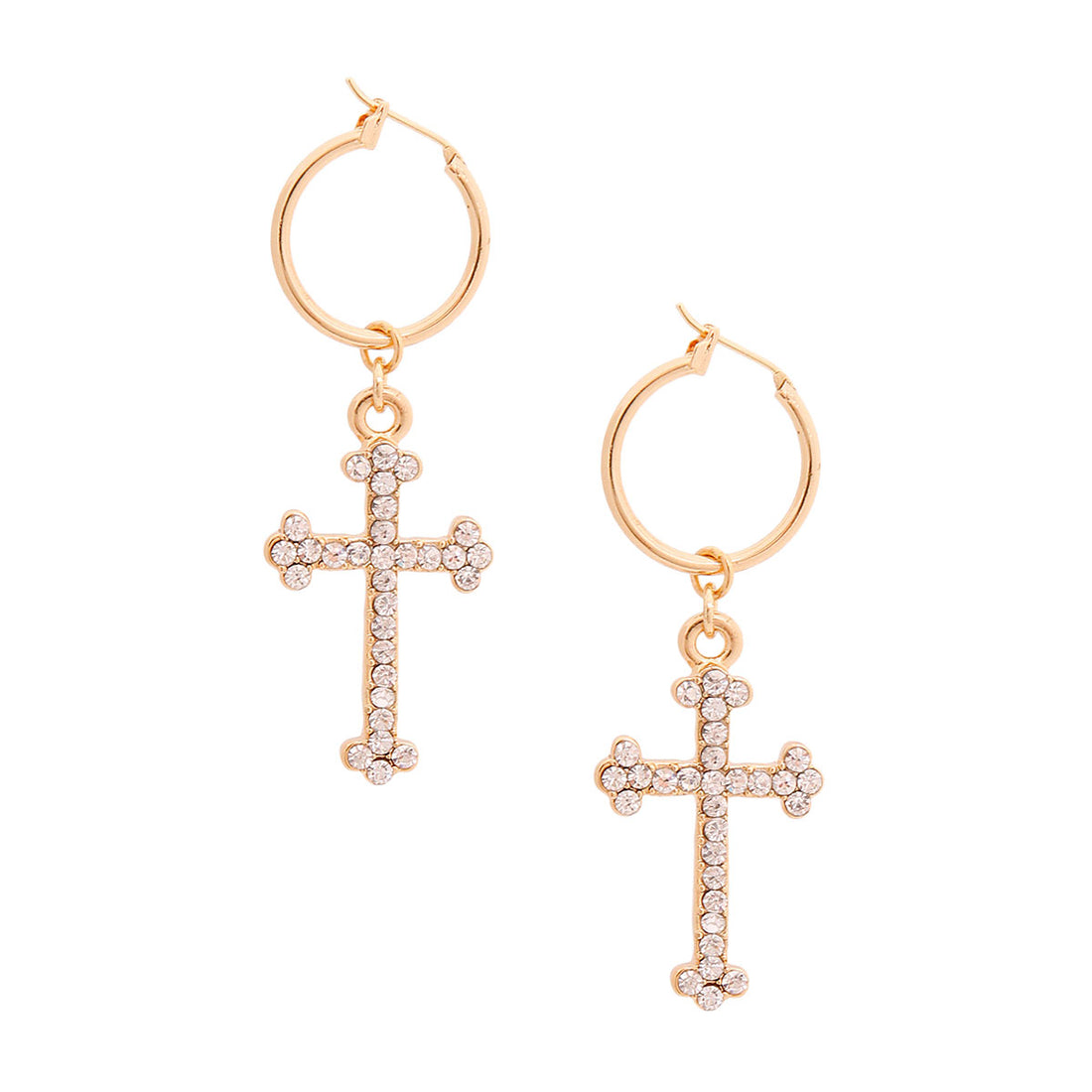 Gold Pave Cross Baby Hoops