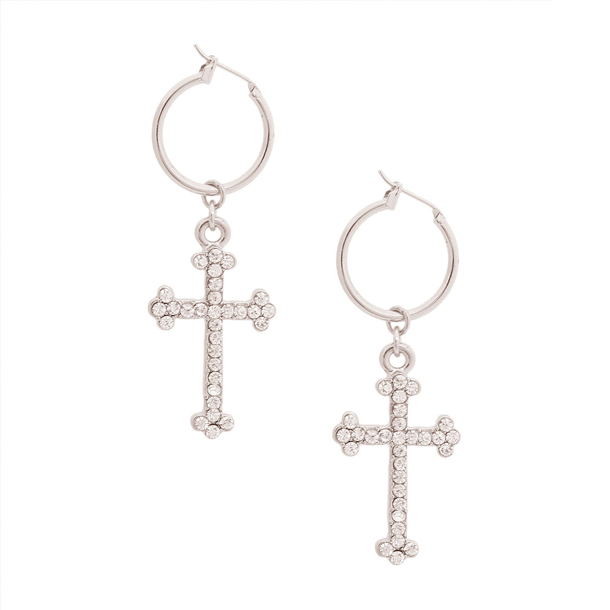 Silver Pave Cross Baby Hoops