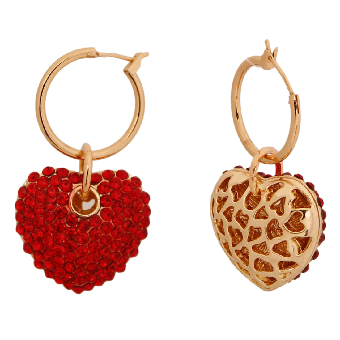 Red Rhinestone Heart Hoops