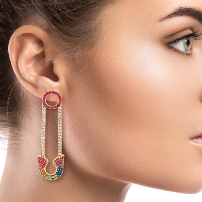 Rainbow Rhinestone Pin Earrings