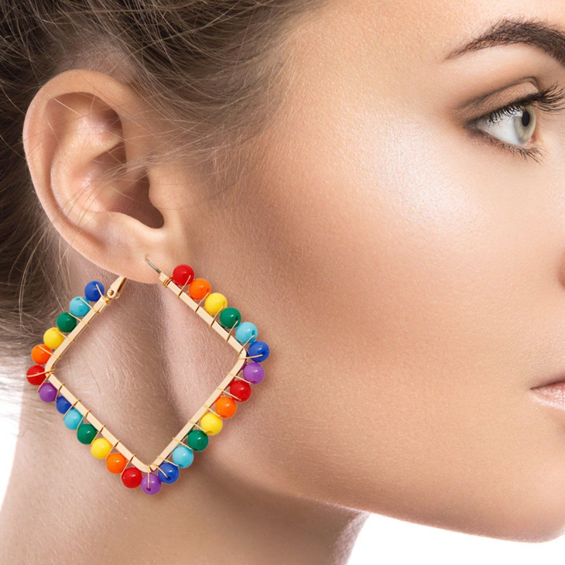 Square Rainbow Bead Earrings