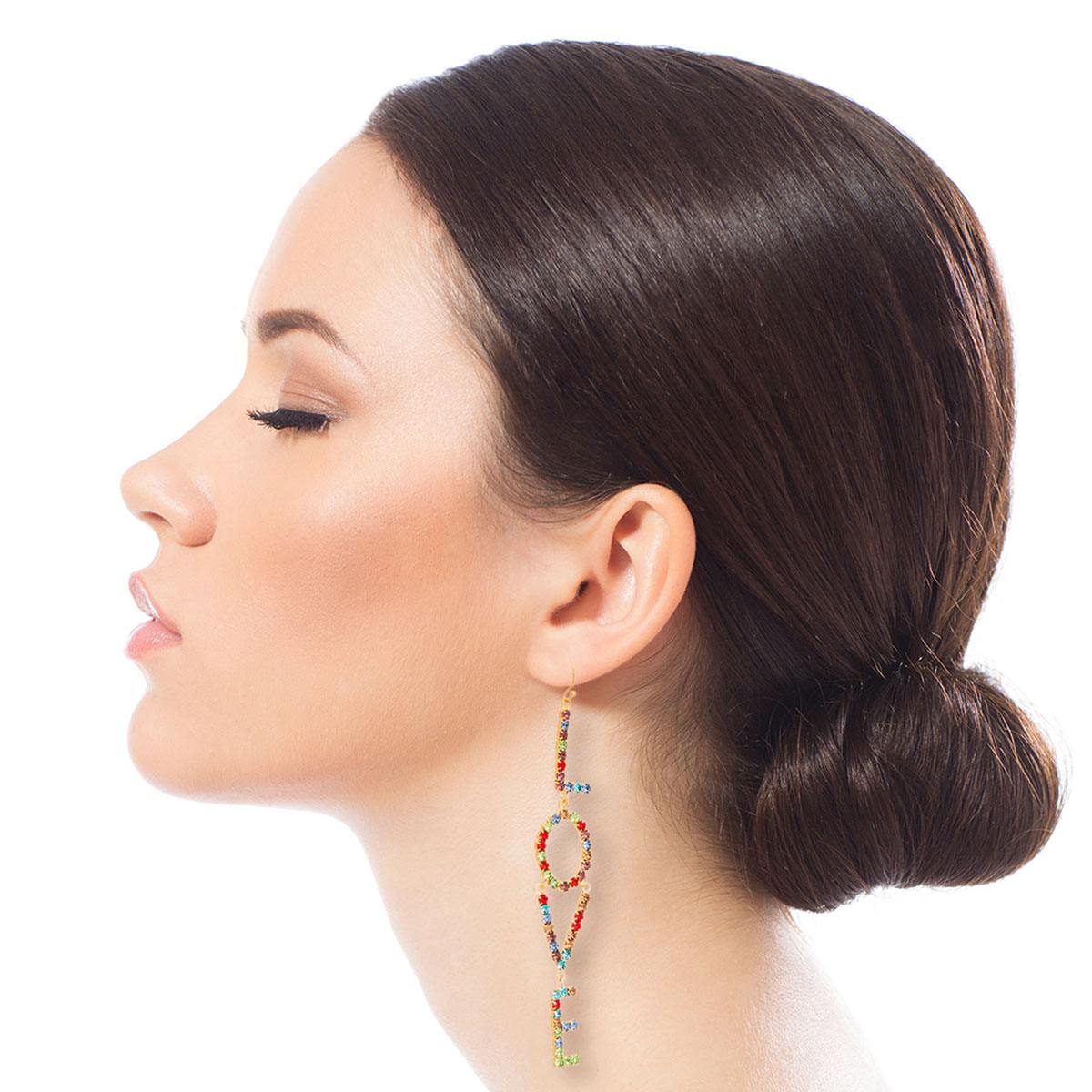 Multi Color LOVE Linear Drop Earrings