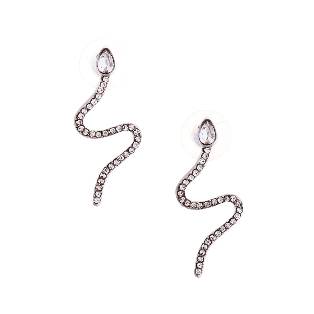 Silver Thin Wavy Snake Earrings