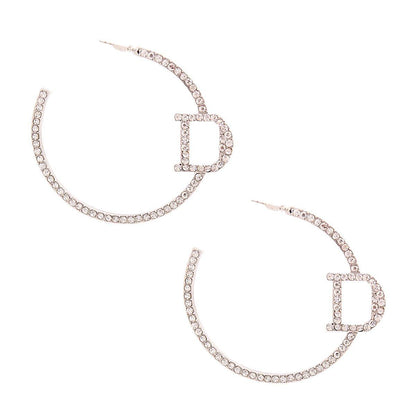 D Silver Rhinestone Hoops