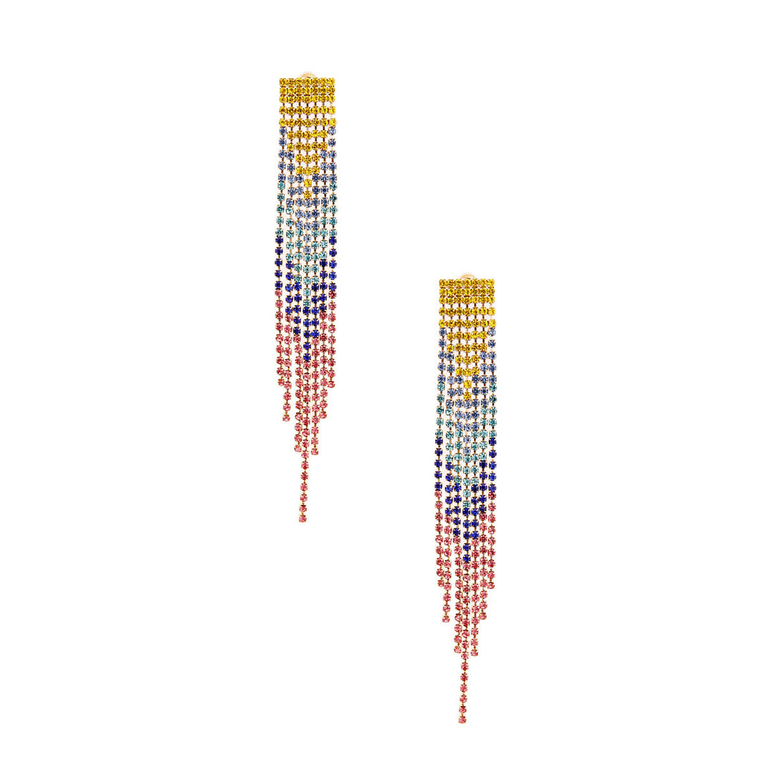 Rainbow Rhinestone Fringe Earrings