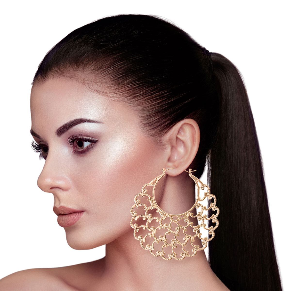 Gold Polished Open Wavy Hoops
