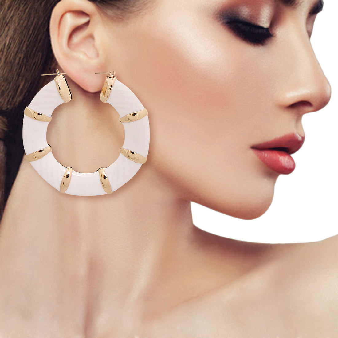 White Bamboo Wide Hoops