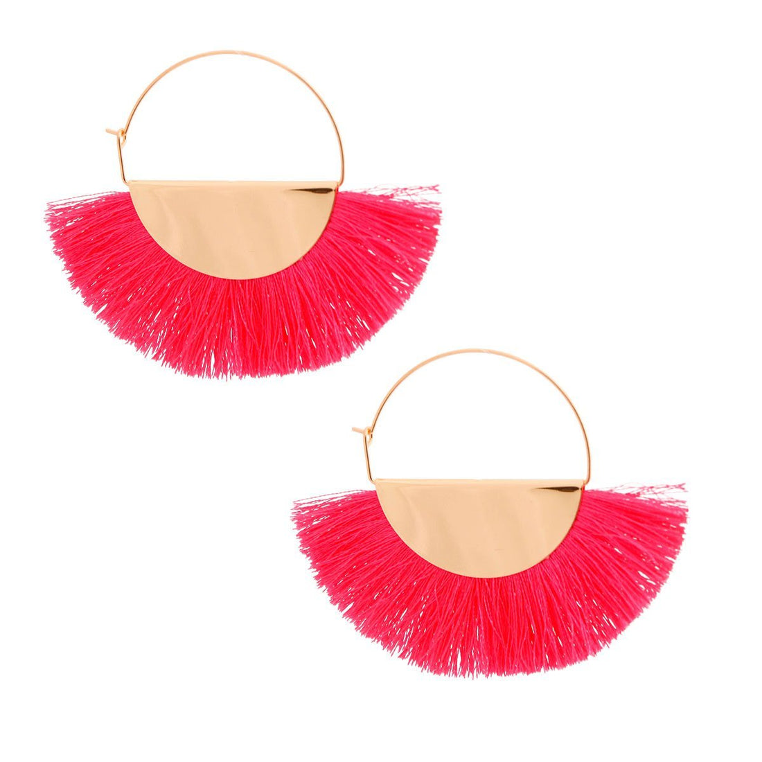 Pink Fan Tassel Hoops