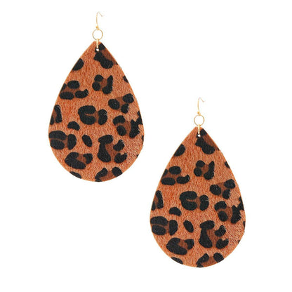 Leopard Fur Large Teardrop Earrings