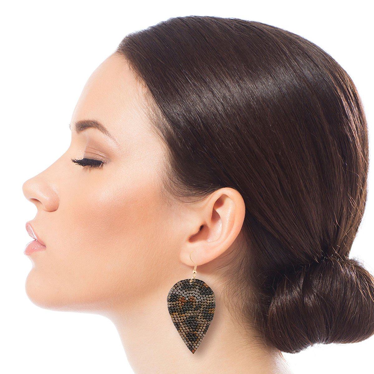 Leopard Rhinestone Leaf Earrings