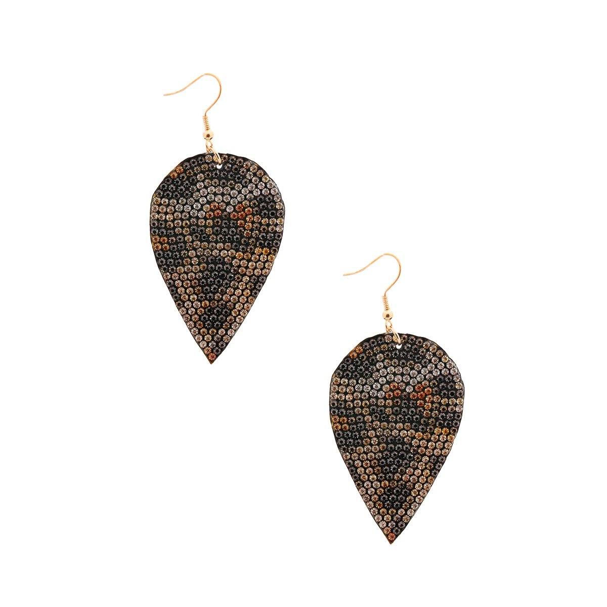 Leopard Rhinestone Leaf Earrings